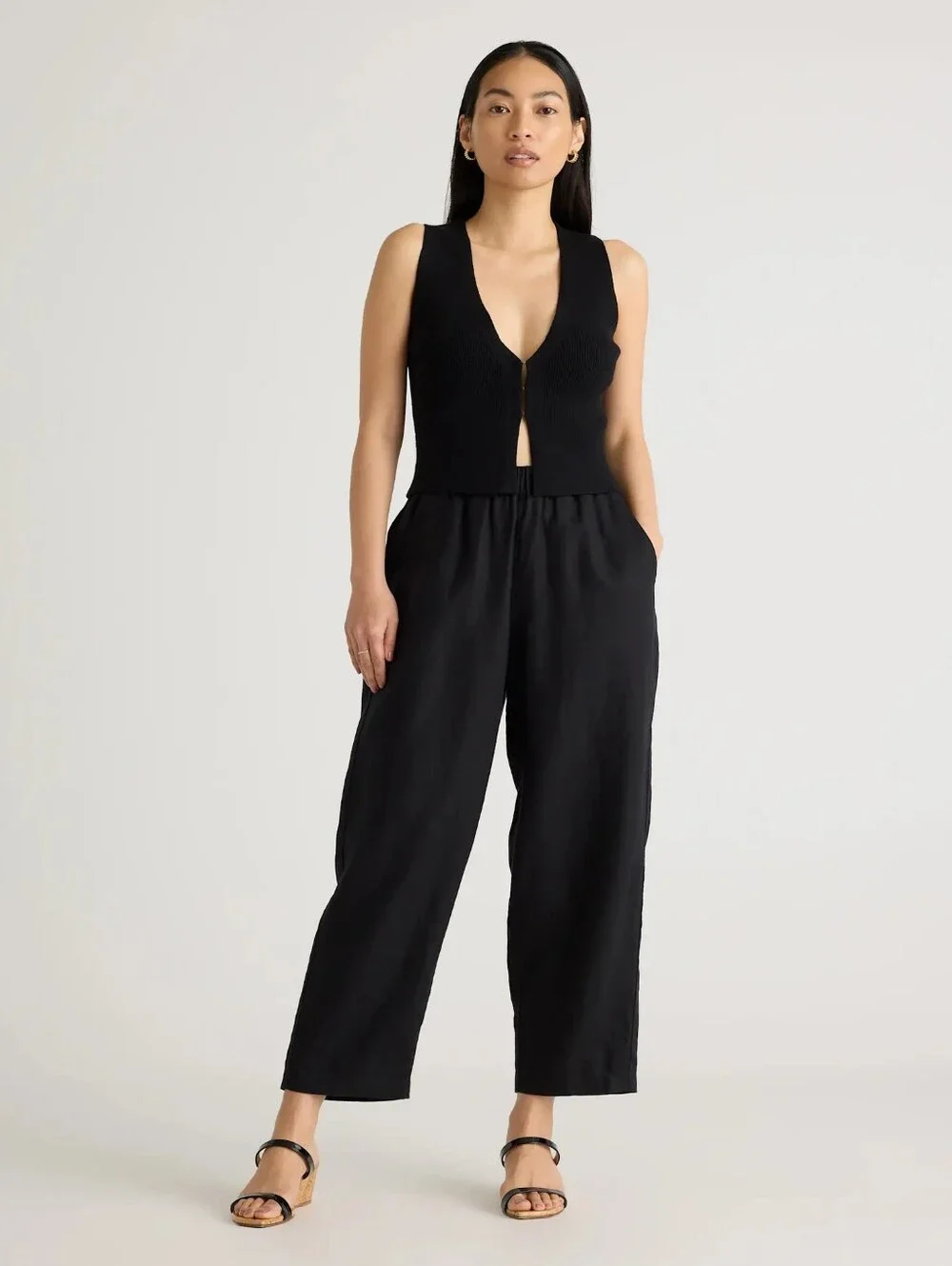 NWT Quince 100% European Linen Wide Leg Relaxed Fit Pull On Cropped Pants L